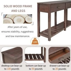 58 in. Espresso Standard Rectangle Wood Console Table with 2-Drawers and Slatted Shelf by Z-joyee -Cheap Z-joyee Store espresso z joyee console tables f fb857220580 1f 1000