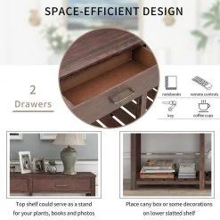 58 in. Espresso Standard Rectangle Wood Console Table with 2-Drawers and Slatted Shelf by Z-joyee -Cheap Z-joyee Store espresso z joyee console tables f fb857220580 44 1000