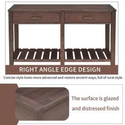 58 in. Espresso Standard Rectangle Wood Console Table with 2-Drawers and Slatted Shelf by Z-joyee -Cheap Z-joyee Store espresso z joyee console tables f fb857220580 4f 1000