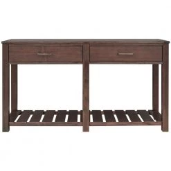 58 in. Espresso Standard Rectangle Wood Console Table with 2-Drawers and Slatted Shelf by Z-joyee
