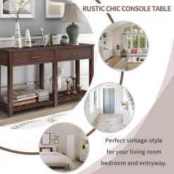 58 in. Espresso Standard Rectangle Wood Console Table with 2-Drawers and Slatted Shelf by Z-joyee -Cheap Z-joyee Store espresso z joyee console tables f fb857220580 fa 1000