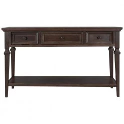 50 in. Espresso Rectangle Wood Console Table with 3-Drawers and Storage Shelf by Z-joyee