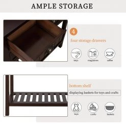 31.7 in. Espresso Standard Rectangle Wood Console Table with 4-Drawers and Bottom Shelf by Z-joyee -Cheap Z-joyee Store espresso z joyee console tables f fb857220863 4f 1000