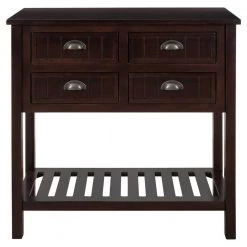 31.7 in. Espresso Standard Rectangle Wood Console Table with 4-Drawers and Bottom Shelf by Z-joyee