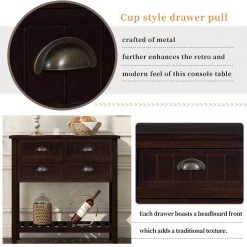 31.7 in. Espresso Standard Rectangle Wood Console Table with 4-Drawers and Bottom Shelf by Z-joyee -Cheap Z-joyee Store espresso z joyee console tables f fb857220863 fa 1000