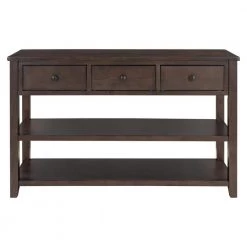 Retro 50 in. Espresso Standard Rectangle Wood Console Table with 3 Drawers by Z-joyee
