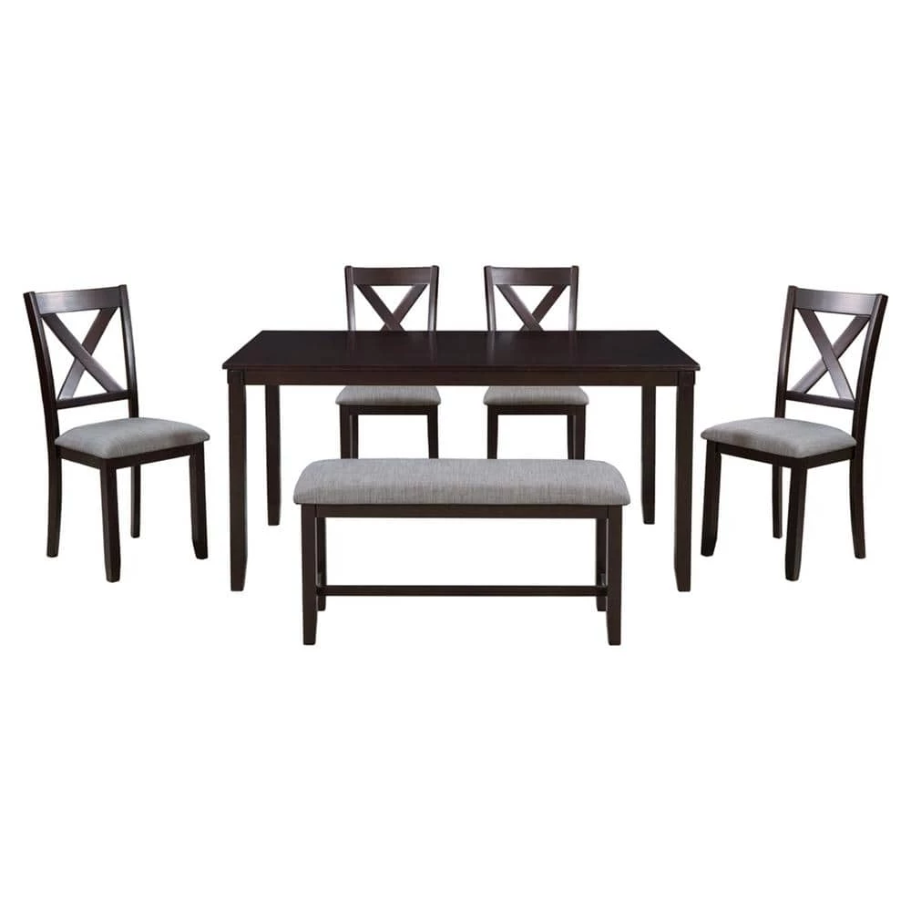 6-Piece Rectangular Espresso MDF Top Dining Room Set Seats 6 by Z-joyee 9 6-Piece Rectangular Espresso MDF Top Dining Room Set Seats 6 by Z-joyee - Image 9