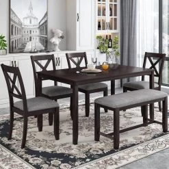 6-Piece Rectangular Espresso MDF Top Dining Room Set Seats 6 by Z-joyee 13 6-Piece Rectangular Espresso MDF Top Dining Room Set Seats 6 by Z-joyee -Cheap Z-joyee Store espresso z joyee dining room sets ly st000013aap c3 1000