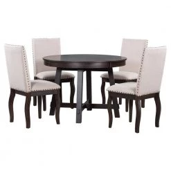 3-Piece Round Natural MDF Top Dining Room Set Seats 6 by Z-joyee