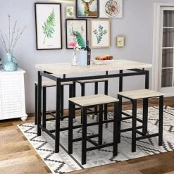 5-Piece Rectangle Beige Wood Top Dining Room Set Seats 4 by Z-joyee -Cheap Z-joyee Store espresso z joyee dining room sets ly26p mi 31 1000