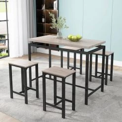 5-Piece Rectangle Beige Wood Top Dining Room Set Seats 4 by Z-joyee -Cheap Z-joyee Store espresso z joyee dining room sets ly26p mi c3 1000