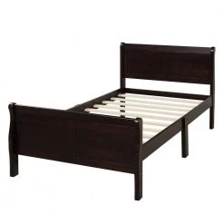 Espresso Twin Size Sleigh Platform Bed with Wood Slat Support by Z-joyee