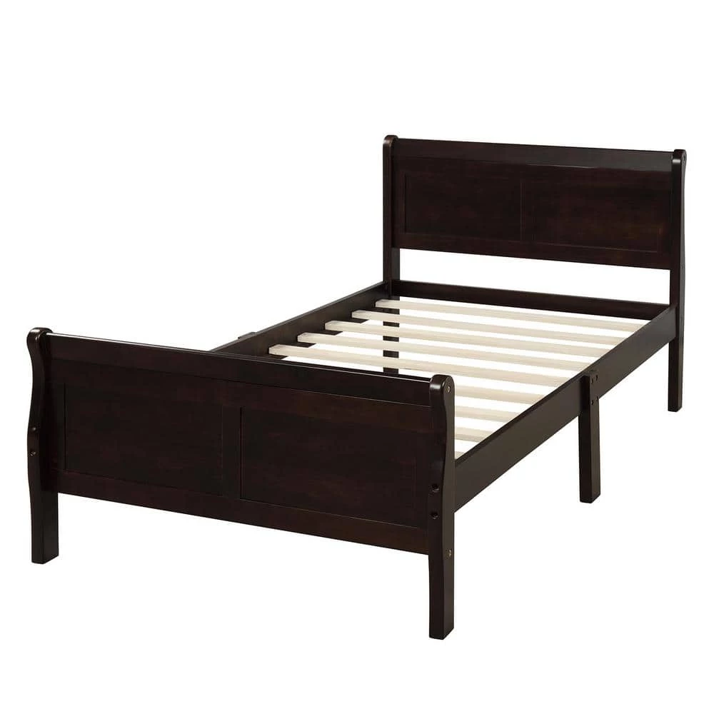 Espresso Twin Size Sleigh Platform Bed with Wood Slat Support by Z-joyee 1 Espresso Twin Size Sleigh Platform Bed with Wood Slat Support by Z-joyee
