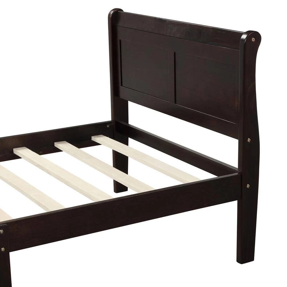 Espresso Twin Size Sleigh Platform Bed with Wood Slat Support by Z-joyee 3 Espresso Twin Size Sleigh Platform Bed with Wood Slat Support by Z-joyee - Image 3