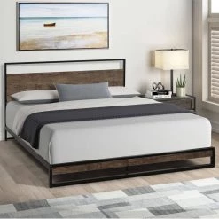 Espresso Queen Size Metal Platform Bed with Wood Slats by Z-joyee -Cheap Z-joyee Store espresso z joyee platform beds f fb857216439 31 1000