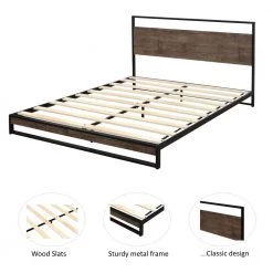 Espresso Queen Size Metal Platform Bed with Wood Slats by Z-joyee -Cheap Z-joyee Store espresso z joyee platform beds f fb857216439 c3 1000