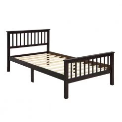 Wood Espresso Twin Size Platform Bed with Headboard and Footboard by Z-joyee