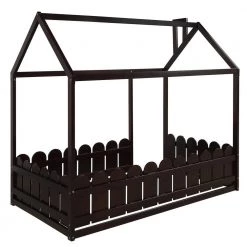 Wood Espresso Twin Size House Bed with Fence for Kids Teens by Z-joyee -Cheap Z-joyee Store espresso z joyee platform beds f fb857218082 c3 1000