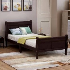 41.3 in. W Espresso Twin Wood Frame Platform Bed with Headboard & Footboard by Z-joyee -Cheap Z-joyee Store espresso z joyee platform beds ly wf192439aap 31 1000