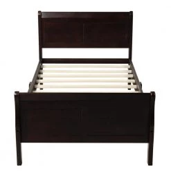 41.3 in. W Espresso Twin Wood Frame Platform Bed with Headboard & Footboard by Z-joyee