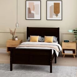 41.3 in. W Espresso Twin Wood Frame Platform Bed with Headboard & Footboard by Z-joyee -Cheap Z-joyee Store espresso z joyee platform beds ly wf192439aap c3 1000