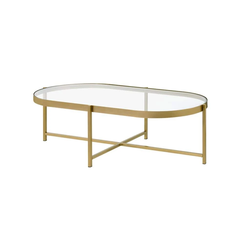 54 in. Gold Oval Glass Coffee Table by Z-joyee 1 54 in. Gold Oval Glass Coffee Table by Z-joyee