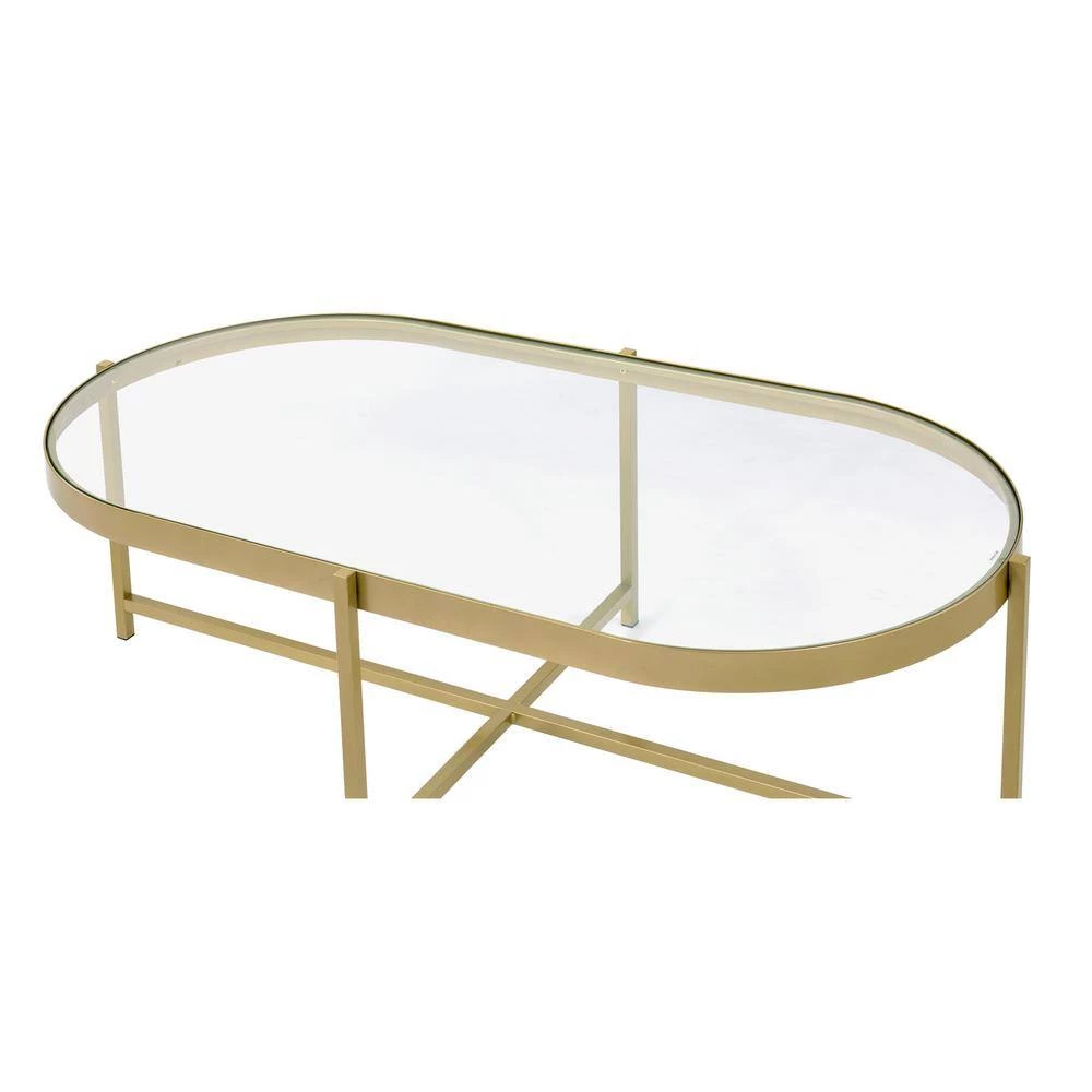 54 in. Gold Oval Glass Coffee Table by Z-joyee 2 54 in. Gold Oval Glass Coffee Table by Z-joyee - Image 2