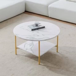 31.5 in. Gold Round MDF Coffee Table with Storage by Z-joyee -Cheap Z-joyee Store gold z joyee coffee tables f fb857219157 31 1000