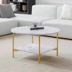 31.5 in. Gold Round MDF Coffee Table with Storage by Z-joyee -Cheap Z-joyee Store gold z joyee coffee tables f fb857219157 44 1000