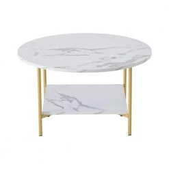 31.5 in. Gold Round MDF Coffee Table with Storage by Z-joyee