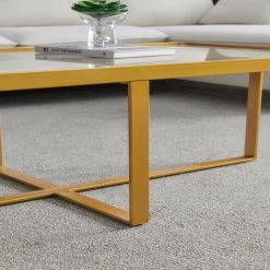 47 in. Gold Rectangle Glass Coffee Table by Z-joyee -Cheap Z-joyee Store gold z joyee coffee tables p q202200809 44 1000