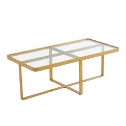 47 in. Gold Rectangle Glass Coffee Table by Z-joyee