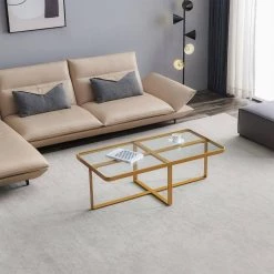 47 in. Gold Rectangle Glass Coffee Table by Z-joyee -Cheap Z-joyee Store gold z joyee coffee tables p q202200809 c3 1000