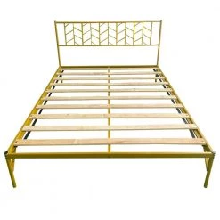 Vintage Look Gold Queen Size Platform Bed with Headboard by Z-joyee