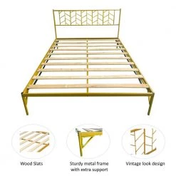 Vintage Look Gold Queen Size Platform Bed with Headboard by Z-joyee -Cheap Z-joyee Store gold z joyee platform beds f fb857216408 fa 1000