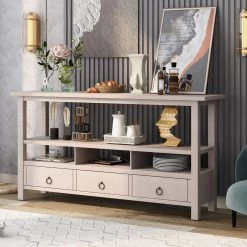 57.8 in. Gray Wash Standard Rectangle Wood Console Table with 3-Drawers by Z-joyee -Cheap Z-joyee Store gray wash z joyee console tables f fb857220191 31 1000