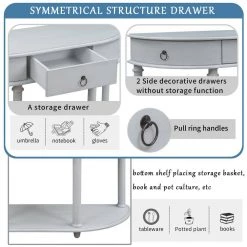 48 in. Gray Wash Half Moon Wood Console Table with Single Drawers and Storage Shelf by Z-joyee -Cheap Z-joyee Store gray wash z joyee console tables f fb857220603 1f 1000
