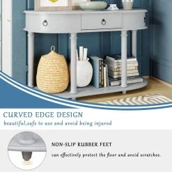 48 in. Gray Wash Half Moon Wood Console Table with Single Drawers and Storage Shelf by Z-joyee -Cheap Z-joyee Store gray wash z joyee console tables f fb857220603 44 1000