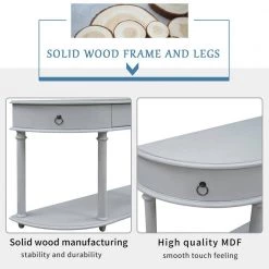 48 in. Gray Wash Half Moon Wood Console Table with Single Drawers and Storage Shelf by Z-joyee -Cheap Z-joyee Store gray wash z joyee console tables f fb857220603 76 1000