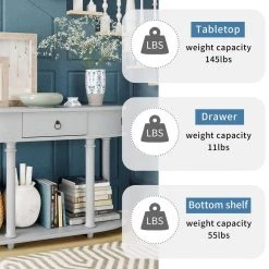 48 in. Gray Wash Half Moon Wood Console Table with Single Drawers and Storage Shelf by Z-joyee -Cheap Z-joyee Store gray wash z joyee console tables f fb857220603 fa 1000