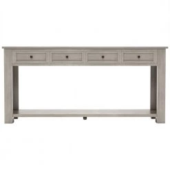Rustic 63 in. Gray Wash Standard Rectangle Wood Console Table with 4 Drawers by Z-joyee