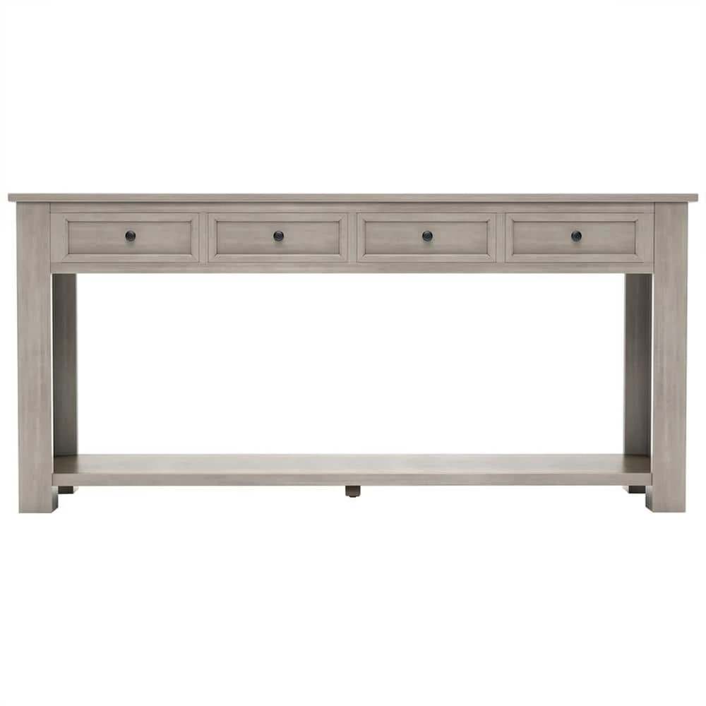 Rustic 63 in. Gray Wash Standard Rectangle Wood Console Table with 4 Drawers by Z-joyee 1 Rustic 63 in. Gray Wash Standard Rectangle Wood Console Table with 4 Drawers by Z-joyee
