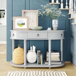 Gray Washed Half Moon Solid Wood Frame Storage Chest with Single Drawer by Z-joyee -Cheap Z-joyee Store gray washed z joyee accent cabinets lyac467aae c3 1000