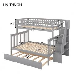 Gray Twin over Full Bunk Bed with Trundle and Staircase by Z-joyee 10 Gray Twin over Full Bunk Bed with Trundle and Staircase by Z-joyee -Cheap Z-joyee Store gray z joyee bunk beds p q202200055 1f 1000