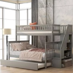 Gray Twin over Full Bunk Bed with Trundle and Staircase by Z-joyee 11 Gray Twin over Full Bunk Bed with Trundle and Staircase by Z-joyee -Cheap Z-joyee Store gray z joyee bunk beds p q202200055 31 1000