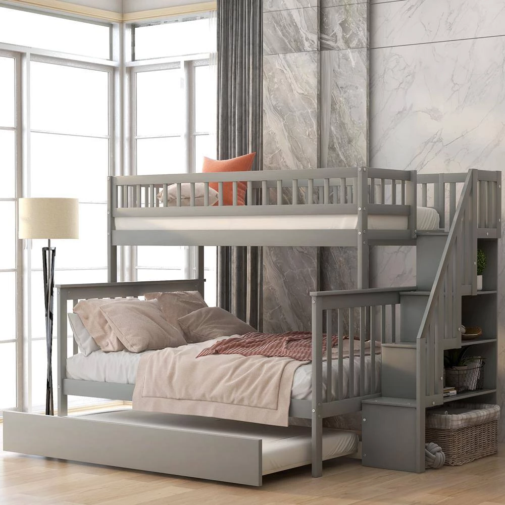 Gray Twin over Full Bunk Bed with Trundle and Staircase by Z-joyee 6 Gray Twin over Full Bunk Bed with Trundle and Staircase by Z-joyee - Image 6