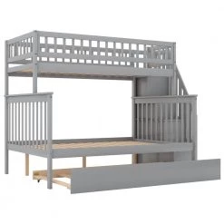 Gray Twin over Full Bunk Bed with Trundle and Staircase by Z-joyee 9 Gray Twin over Full Bunk Bed with Trundle and Staircase by Z-joyee -Cheap Z-joyee Store gray z joyee bunk beds p q202200055 4f 1000