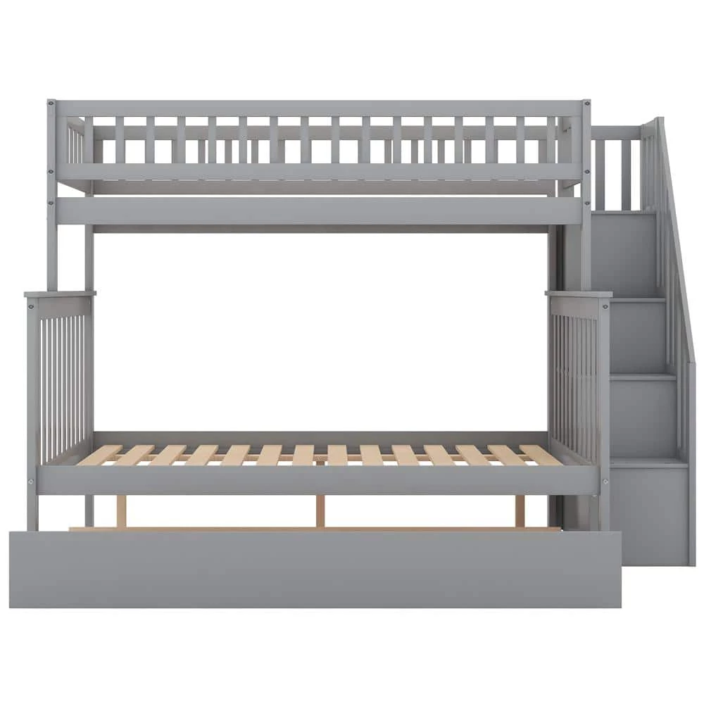 Gray Twin over Full Bunk Bed with Trundle and Staircase by Z-joyee 1 Gray Twin over Full Bunk Bed with Trundle and Staircase by Z-joyee