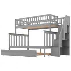 Gray Twin over Full Bunk Bed with Trundle and Staircase by Z-joyee 8 Gray Twin over Full Bunk Bed with Trundle and Staircase by Z-joyee -Cheap Z-joyee Store gray z joyee bunk beds p q202200055 c3 1000