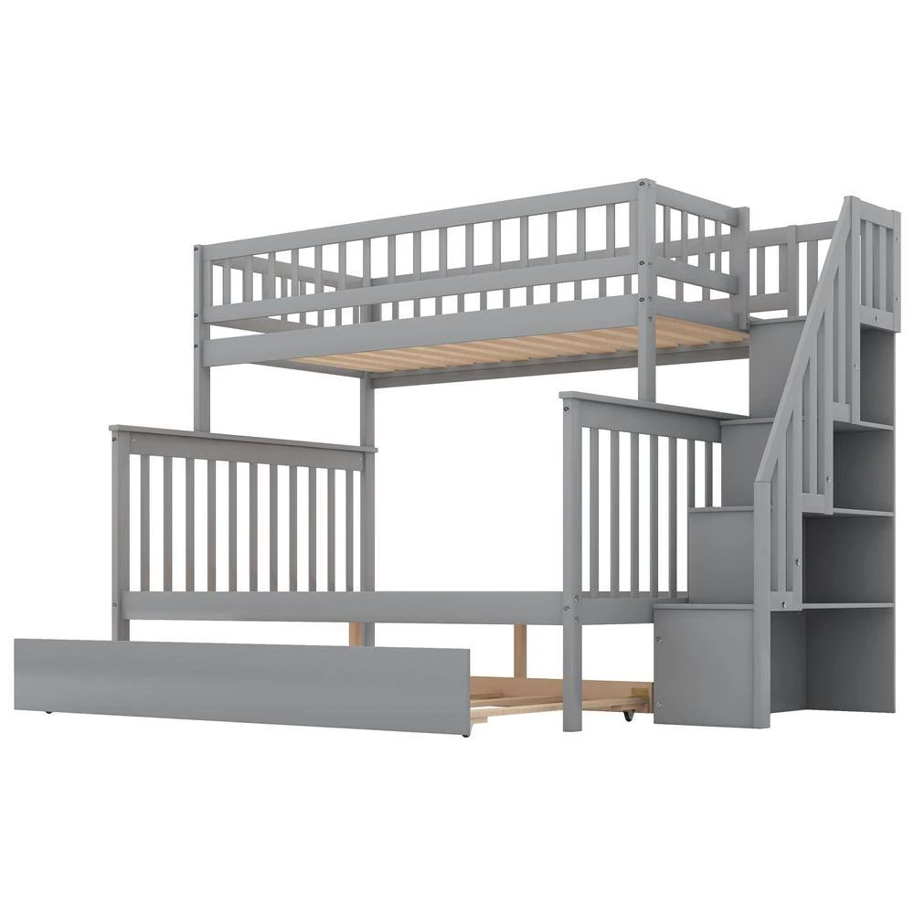 Gray Twin over Full Bunk Bed with Trundle and Staircase by Z-joyee 3 Gray Twin over Full Bunk Bed with Trundle and Staircase by Z-joyee - Image 3